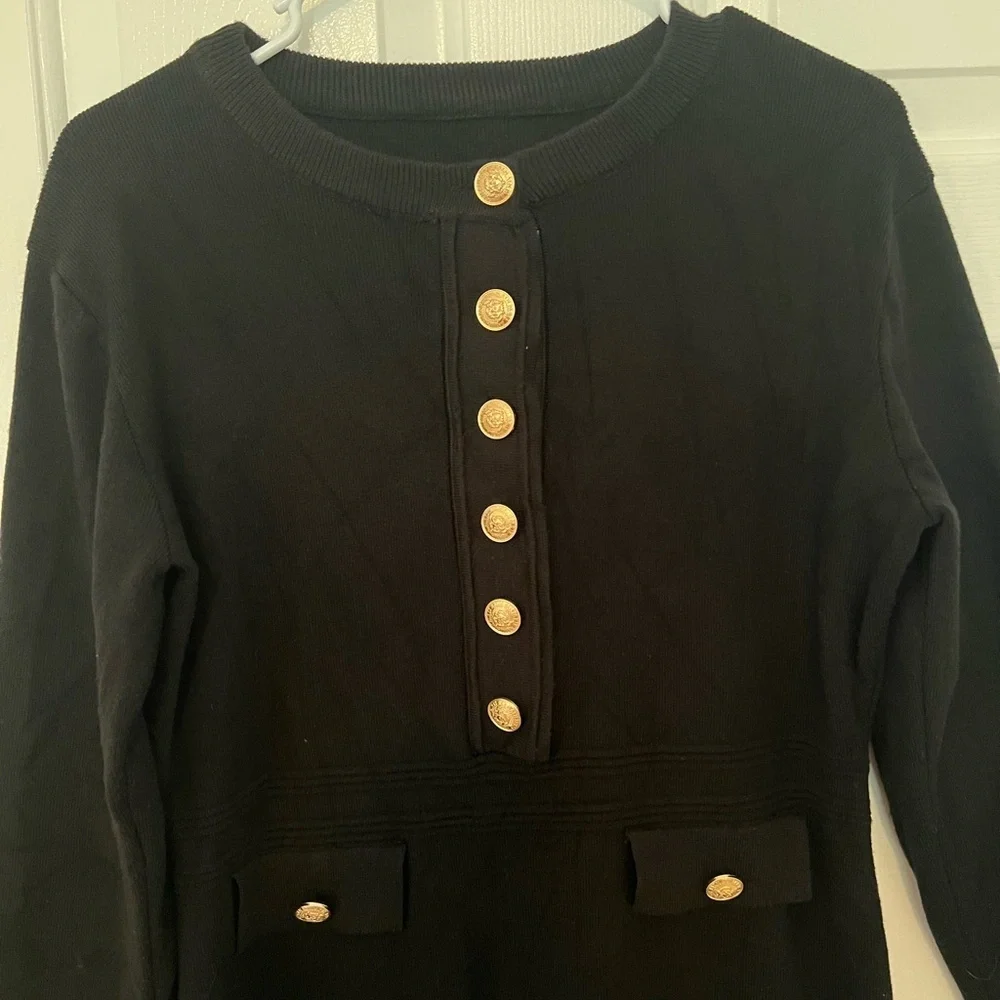 Black Dress with Gold Buttons - Picture 2 of 6